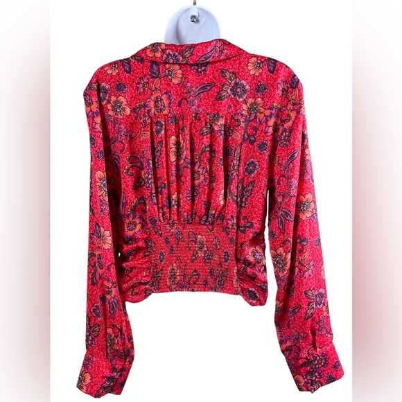Free People Boho Floral Deep V Neck Long Sleeve Blouse Size Small - Picture 4 of 7
